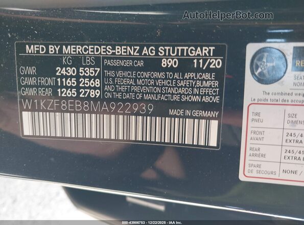 W1KZF8EB8MA922939 2021 MERCEDES-BENZ E-CLASS Dark Blue Vista del compartimento del motor