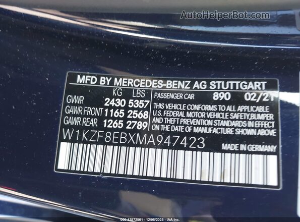W1KZF8EBXMA947423 2021 MERCEDES-BENZ E-CLASS Синий Вид подкапотного пространства
