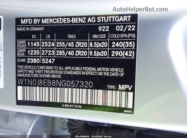 W1N0J8EB8NG057320 2022 MERCEDES-BENZ GLC-CLASS Серебряный Вид подкапотного пространства