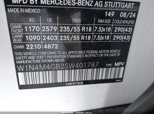 W1N4M4GB2SW401787 2025 MERCEDES-BENZ GLB-CLASS Белый Вид подкапотного пространства
