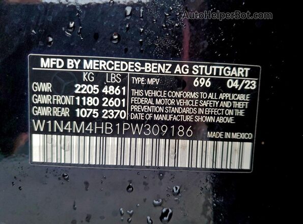 W1N4M4HB1PW309186 2023 MERCEDES-BENZ GLB-CLASS Черный Вид наклейки с VIN-кодом