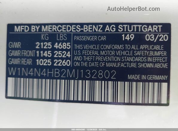W1N4N4HB2MJ132802 2021 MERCEDES-BENZ GLA 250 White Widok komory silnika