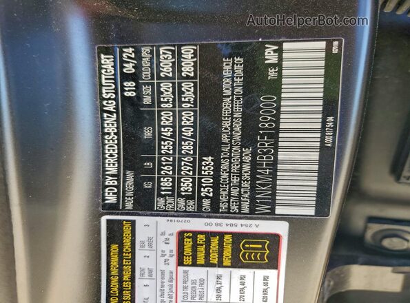 W1NKM4HB3RF189000 2024 MERCEDES-BENZ GLC-CLASS Черный Вид наклейки с VIN-кодом