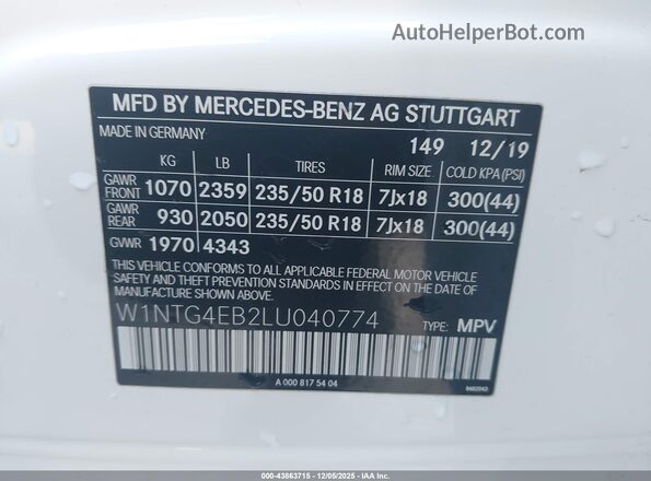 W1NTG4EB2LU040774 2020 MERCEDES-BENZ GLA 250 White Engine compartment view