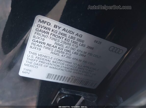 WA11AAGU2S2020316 2025 AUDI ALL Black Widok komory silnika