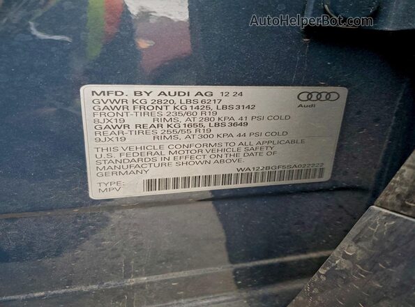WA122BGF5SA022222 2025 AUDI OTHER Blue Widok wnętrza 360 stopni