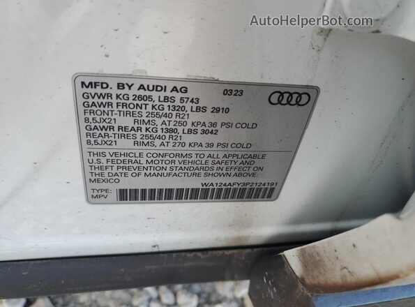 WA124AFY3P2124191 2023 AUDI SQ5 White Vista del compartimento del motor