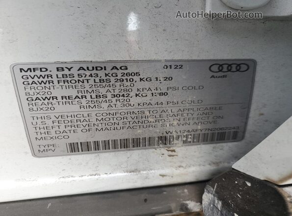WA124AFY7N2062243 2022 AUDI SQ5 Белый Вид наклейки с VIN-кодом