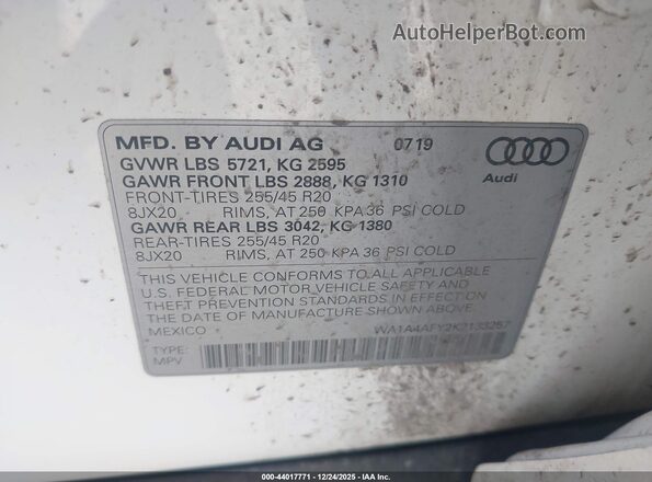 WA1A4AFY2K2133257 2019 AUDI SQ5 Белый Вид подкапотного пространства