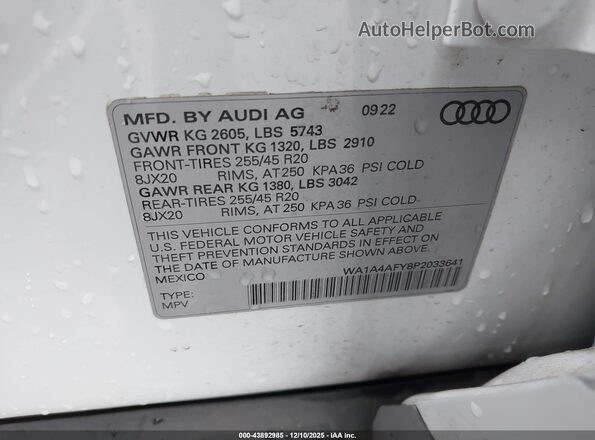 WA1A4AFY8P2033641 2023 AUDI SQ5 Белый Вид подкапотного пространства