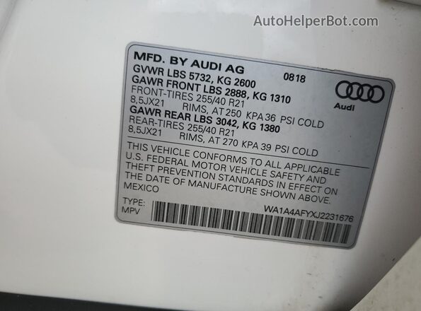WA1A4AFYXJ2231676 2018 AUDI SQ5 Белый Вид наклейки с VIN-кодом