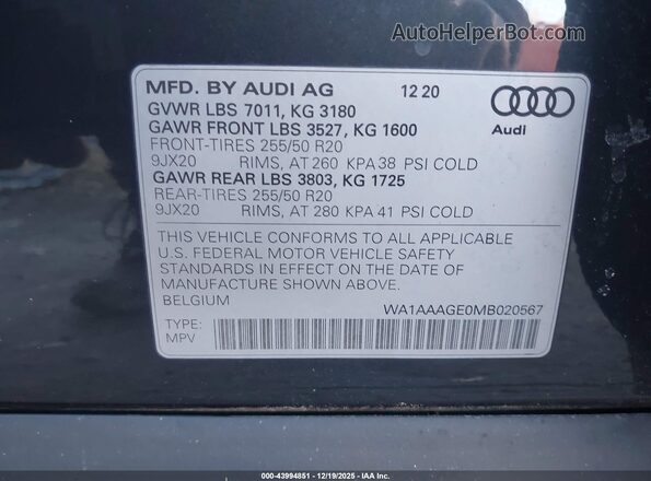 WA1AAAGE0MB020567 2021 AUDI E-TRON Gray ძრავის განყოფილების ხედი