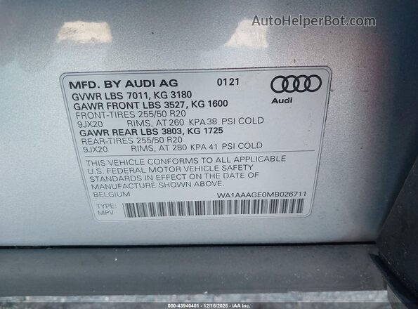 WA1AAAGE0MB026711 2021 AUDI E-TRON Silver Vista del compartimento del motor