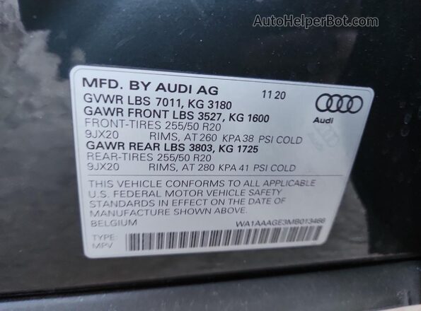 WA1AAAGE3MB013466 2021 AUDI E-TRON Gray სალონის 360-გრადუსიანი ხედი