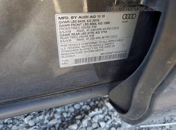 WA1AHAF73KD015122 2019 AUDI Q7 Gray Widok naklejki z numerem VIN