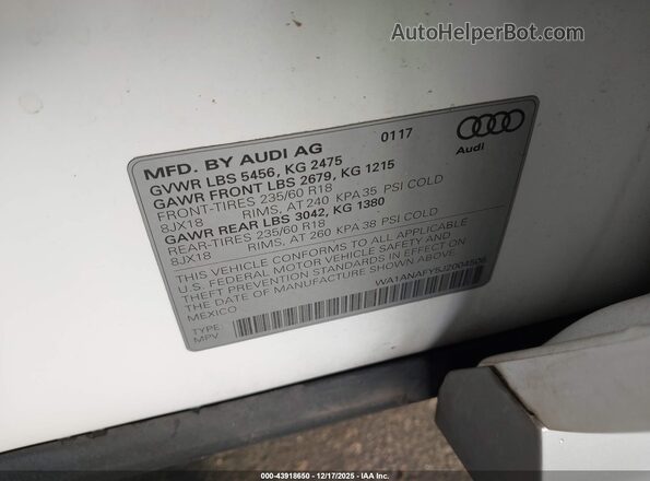 WA1ANAFY5J2004506 2018 AUDI Q5 Белый Вид подкапотного пространства