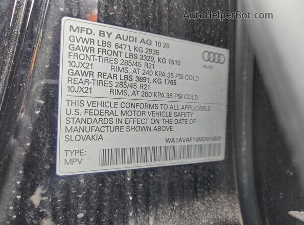 WA1AVAF15MD014500 2021 AUDI Q8 Black Панорамний вид салону 360°