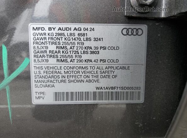 WA1AVBF71SD005283 2025 AUDI Q7 Серый Вид наклейки с VIN-кодом