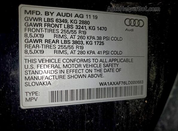 WA1AXAF76LD000683 2020 AUDI Q7 Черный Вид наклейки с VIN-кодом