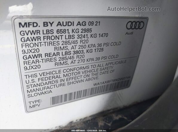 WA1AXBF79ND002744 2022 AUDI Q7 Белый Вид подкапотного пространства