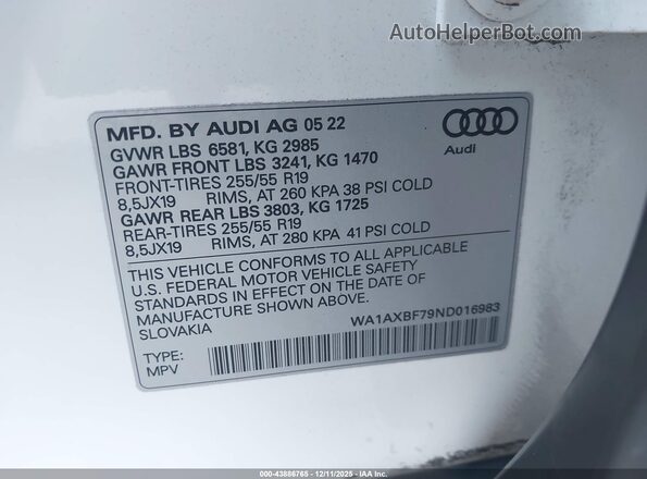 WA1AXBF79ND016983 2022 AUDI Q7 White Вид підкапотного простору