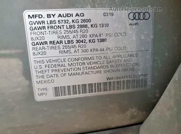 WA1B4AFY1L2020552 2020 AUDI SQ5 Gray Вид підкапотного простору