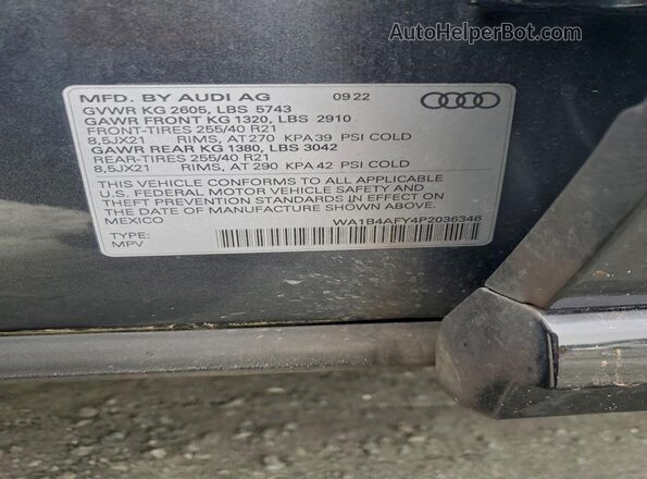 WA1B4AFY4P2036346 2023 AUDI SQ5 Серый Вид наклейки с VIN-кодом
