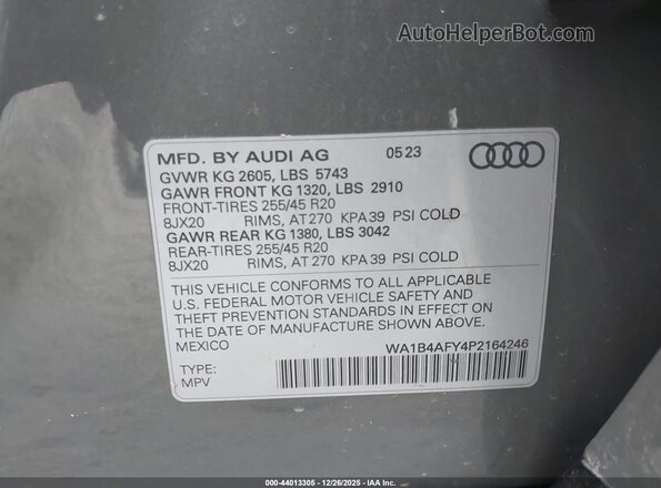 WA1B4AFY4P2164246 2023 AUDI SQ5 Gray Engine compartment view