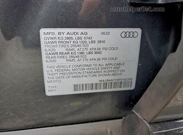 WA1B4AFYXP2162369 2023 AUDI SQ5 Серый Вид наклейки с VIN-кодом