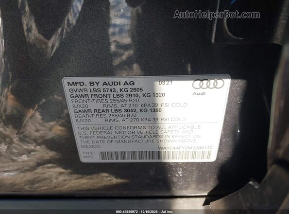 WA1C4AFY3M2069130 2021 AUDI SQ5 Серый Вид подкапотного пространства