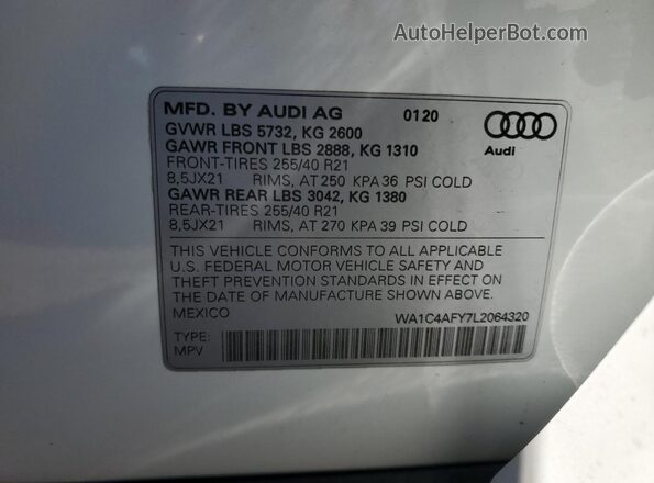 WA1C4AFY7L2064320 2020 AUDI SQ5 Белый Вид наклейки с VIN-кодом