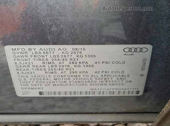 WA1CCAFP9GA037111 2016 AUDI SQ5 Gray VIN sticker view