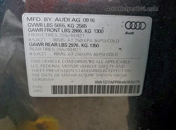 WA1D7AFP8HA055075 2017 AUDI Q5 Gray VIN կոդի պիտակի տեսք