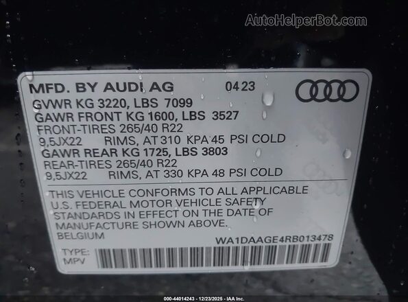 WA1DAAGE4RB013478 2024 AUDI Q8 E-TRON Черный Вид подкапотного пространства