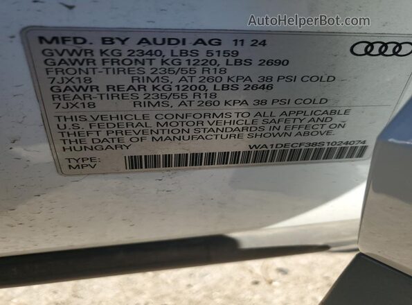 WA1DECF38S1024074 2025 AUDI Q3 White VIN კოდის სტიკერის ხედი