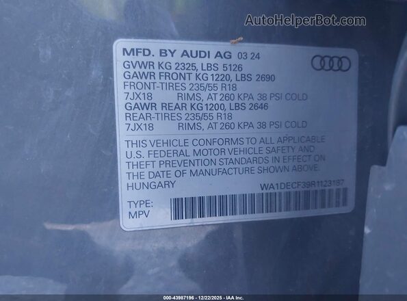 WA1DECF39R1123187 2024 AUDI Q3 Серый Вид подкапотного пространства