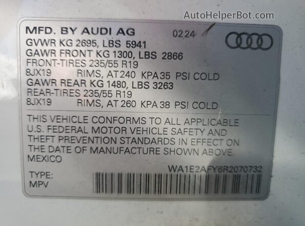 WA1E2AFY6R2070732 2024 AUDI Q5 Белый Панорамный вид салона 360°