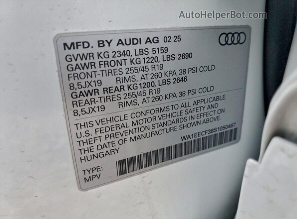WA1EECF38S1050467 2025 AUDI Q3 White Widok wnętrza 360 stopni