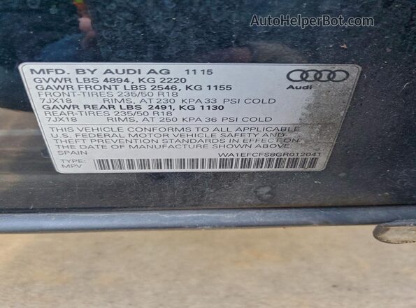 WA1EFCFS8GR012041 2016 AUDI Q3 Черный Панорамный вид салона 360°