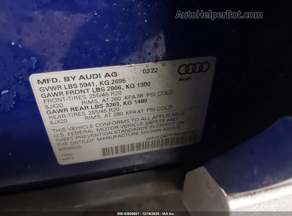 WA1F2AFY1N2089557 2022 AUDI Q5 Синий Вид подкапотного пространства