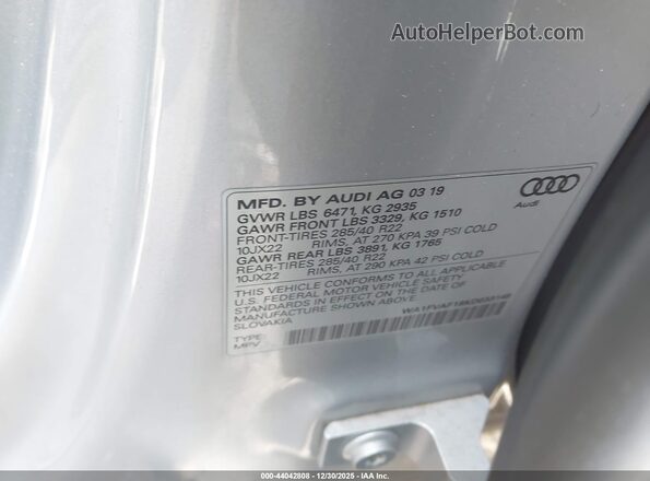 WA1FVAF19KD033148 2019 AUDI Q8 Gray Вид підкапотного простору