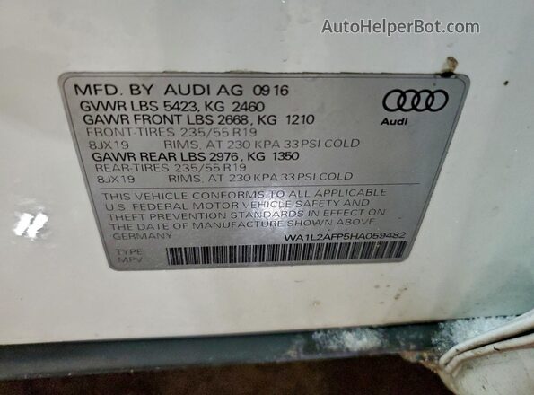 WA1L2AFP5HA059482 2017 AUDI Q5 White VIN կոդի պիտակի տեսք