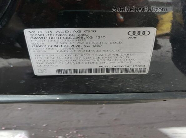 WA1L2AFP6GA117534 2016 AUDI Q5 Black Вид наклейки з VIN-кодом