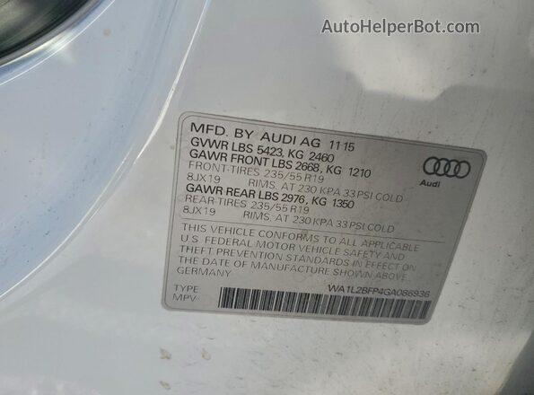 WA1L2BFP4GA086936 2016 AUDI Q5 Белый Вид наклейки с VIN-кодом
