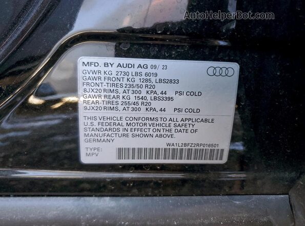 WA1L2BFZ2RP016501 2024 AUDI Q4 Black Widok naklejki z numerem VIN