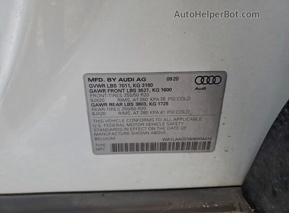 WA1LAAGEXMB004434 2021 AUDI E-TRON White სალონის 360-გრადუსიანი ხედი