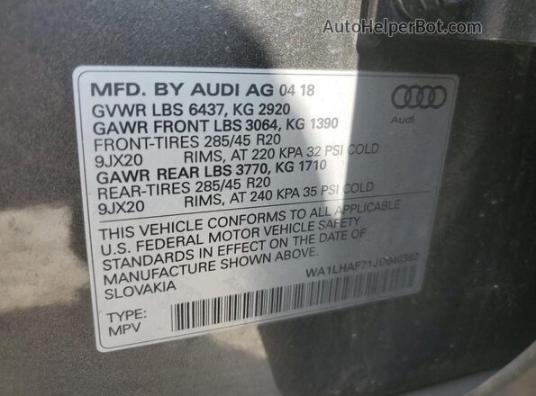 WA1LHAF71JD040382 2018 AUDI Q7 Gray Սալոնի 360 աստիճան տեսք