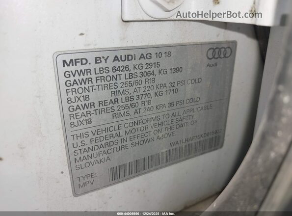 WA1LHAF75KD015972 2019 AUDI Q7 Белый Вид подкапотного пространства