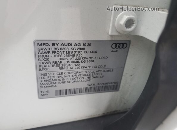 WA1LJAF75MD017650 2021 AUDI Q7 Белый Вид наклейки с VIN-кодом