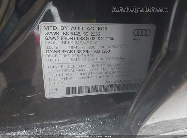 WA1UFAFL0GA012249 2016 AUDI ALLROAD Black Вид підкапотного простору